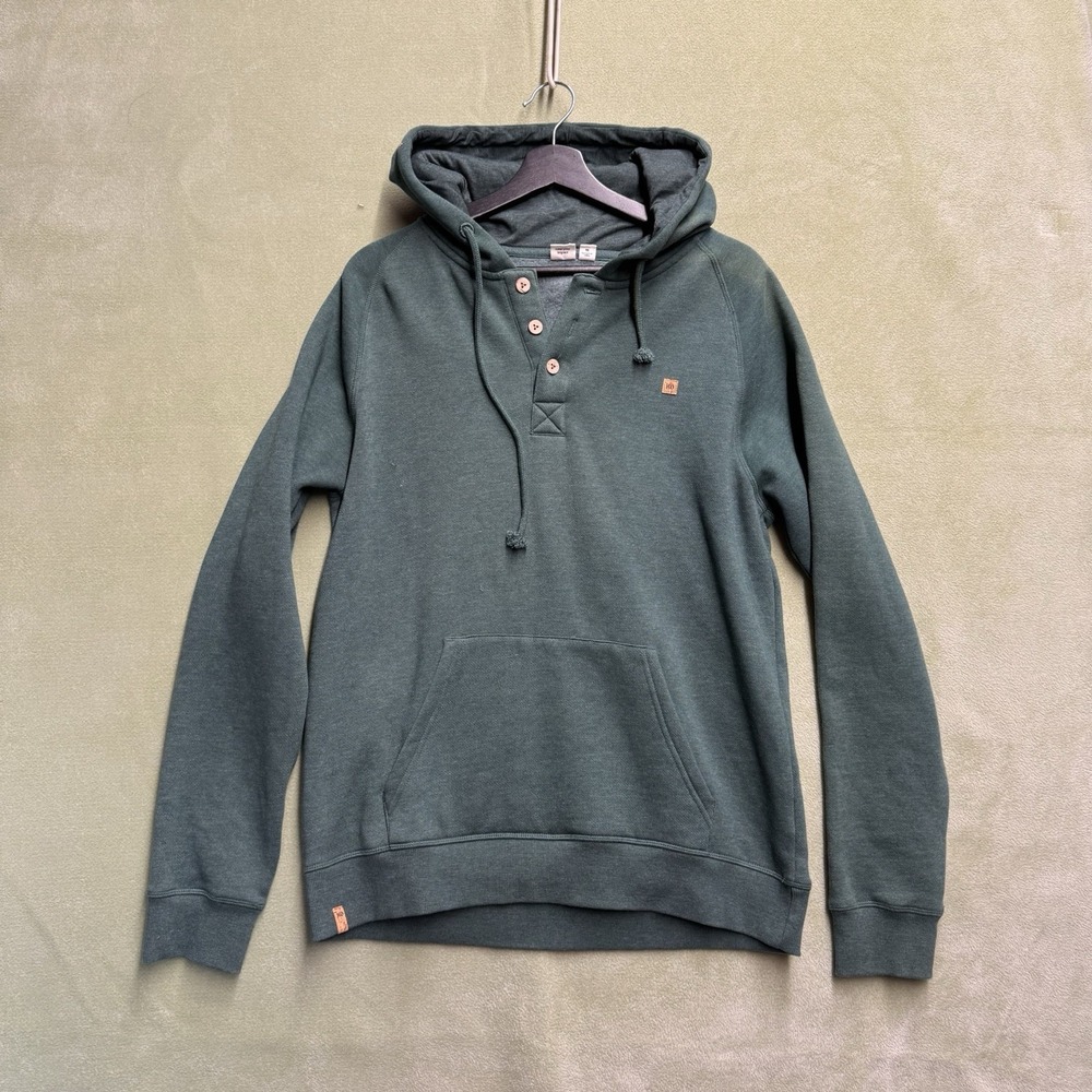 tentree Womens Med Green Heather Organic Cotton Henley Hoodie Pullover